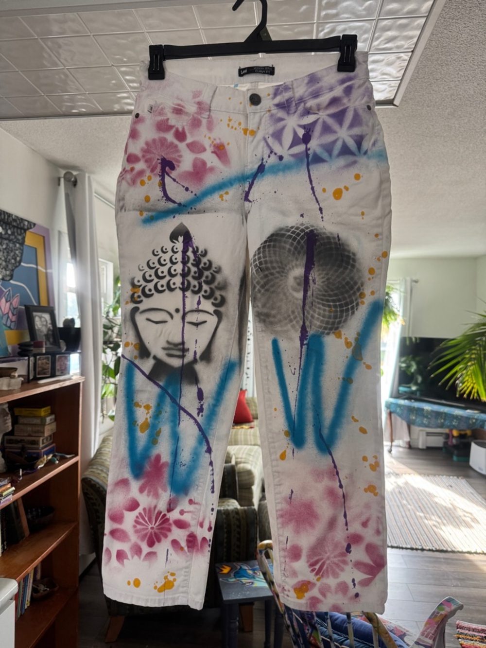 Custom Painted Women's Curvy Fit Jeans - One-of-a-Kind Wearable Art (Size 12-14)